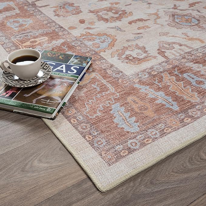Fame Rugs Brown Modern Oushak Rug 6x9, Vintage Turkish Colorful Oriental Antique Inspired Washable Large Area Rugs, Luxury Living Room Bedroom (383BB, 6' x 9')