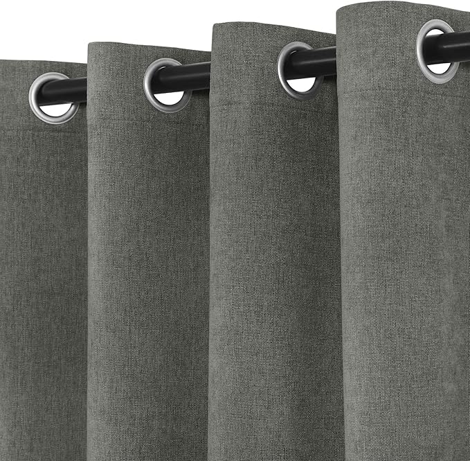 Macochico 100% Blackout Chenille Curtains for Sliding Door Thermal Insulated Noise Reducing Drapery for Living Room Bedroom Hotel, Grommet Curtains with Tieback, Rock Grey, 120" Wx96 L 1 Panel