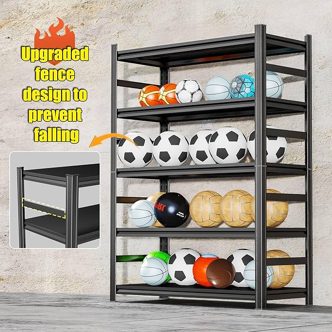 72'' Garage Storage Shelves,5-Tier Shelving Unit,Metal Shelving Capable of Bearing 3000lbs, Suitable for Warehouse, Kitchen,Basement, Garage Shelf
