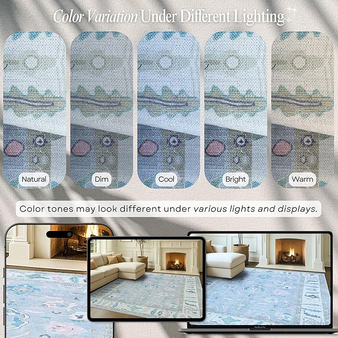 Fame Rugs Lavender Modern Oushak Rug 2x3, Vintage Doormat Turkish Colorful Oriental Antique Inspired Washable Small Area Rug, Luxury Living Room Bedroom (386PBL, 2' x 3')