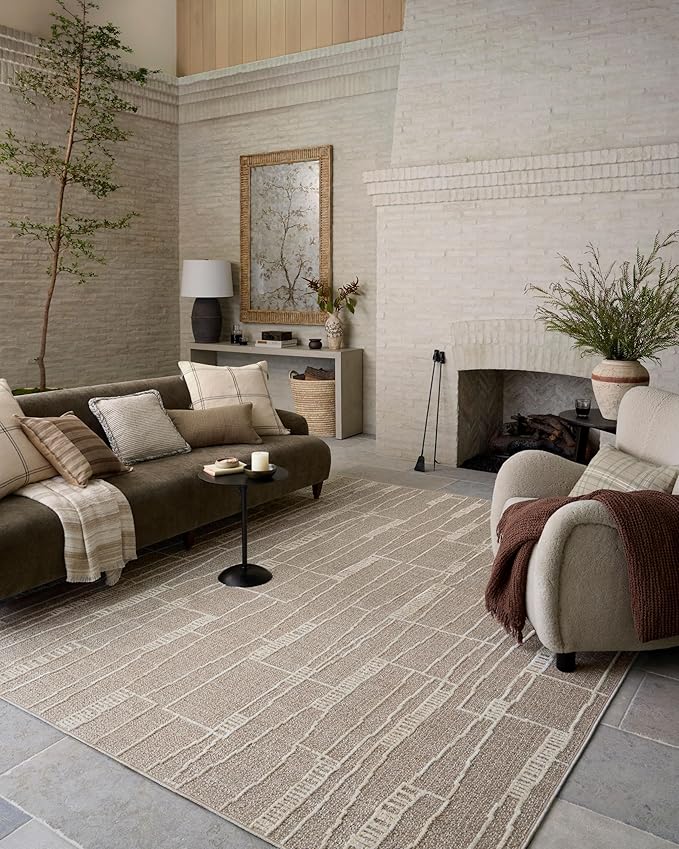 Loloi Amber Lewis Bexley Collection BEX-05 Mushroom/Natural 6'-6" x 9'-3" Area Rug Neutral, Textured, Living, Bedroom, Dining, Carpet