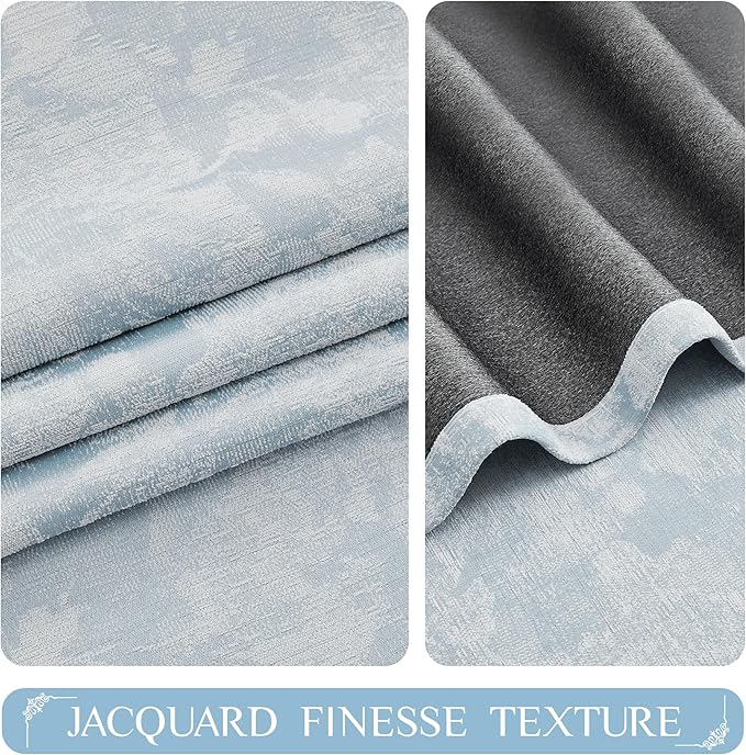 Beauoop Blue Floral Jacquard Blackout Curtains 84 Inches Long 2 Panels for Bedroom Living Room Chenille Flower Room Darkening Thermal Insulated Soundproof Rod Pocket Back Tab Window Drapes, 52x84