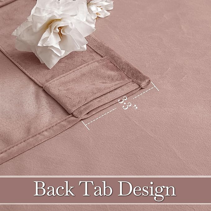 RYB HOME Back Tab Velvet Curtains, Thermal Insulated Privacy Protect Decorative Drapes for Living Room Home Theater, Dusty Pink, W 52 x L 108 inches, 2 Panels Set