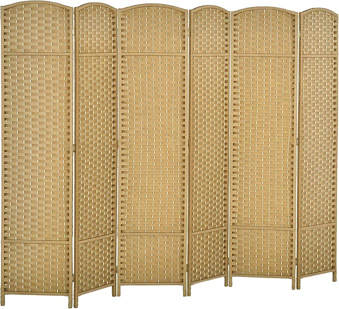 HOMCOM Room Divider, 6 Panel Folding Privacy Screen, 5.6' Tall Freestanding Wall Partition for Home Office, Bedroom, Nature Wood