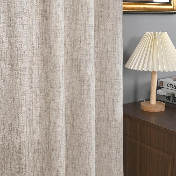 YoungsTex Natural Linen Curtains for Short Window 54 Inches Long, Textured Semi Sheer Drapes with Bronze Grommet Privacy Light Filtering for Kitchen Bathroom Bedroom, 2 Panels, 52 X 54 Inch