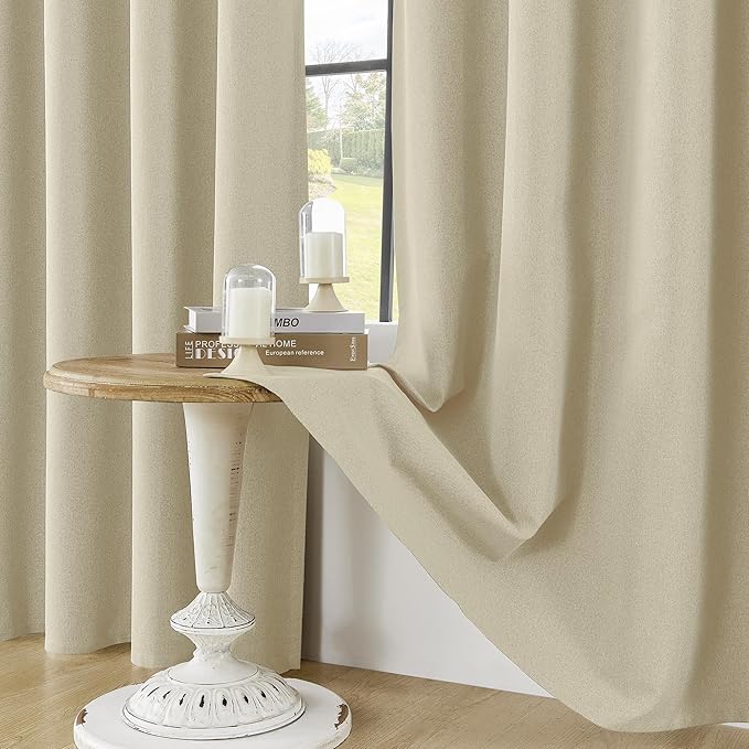 ChrisDowa 100% Blackout Tan Solid Curtains 63 Inches Long 2 Panels for Bedroom Living Room,Farmhouse Room Darkening Thermal Insulated Soundproof Grommet Top Window Treatment Drapes,52x63