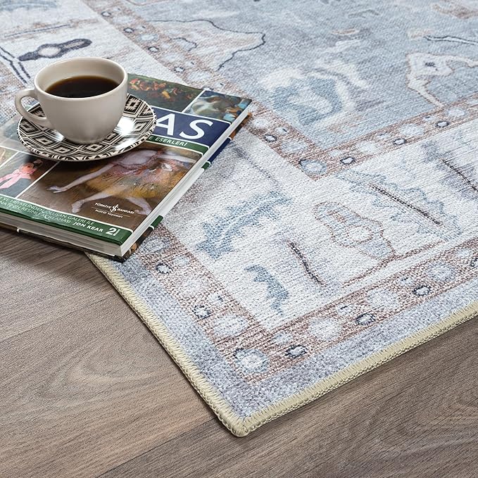 Fame Rugs Gray Modern Oushak Rug 5x7, Washable Vintage Turkish Colorful Oriental Antique Inspired Area Rugs, Luxury Living Room Bedroom (Gbeige, 5' x 7')