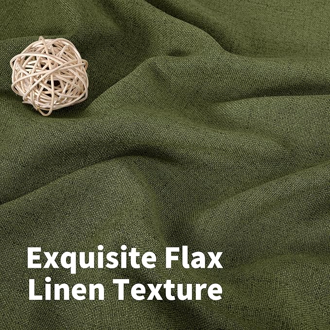 YoungsTex Olive Green Linen Curtains 63 Inch Length 2 Panels for Living Room, Semi Sheer Drapes Light Filtering with Bronze Grommet Textured Privacy for Office Bedroom, 52 X 63 Inch