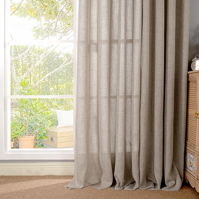 YoungsTex Dark Oatmeal Linen Semi Sheer Curtains 72 Inch Length for Living Room, Light Filtering Window Drapes with Bronze Grommet Privacy for Bedroom Farmhouse, 42 x 72 Inch, 2 Panels