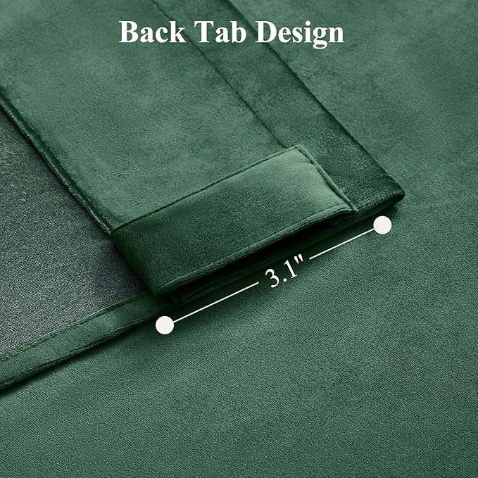 Velvet Curtains 102 Inches Long for Bedroom, Super Soft Room Darkening Thermal Insulated Curtains Luxury Window Drapes for Living Room Nursery, Back Tab Rod Pocket, Dark Green, W52 x L102, 2 Panels