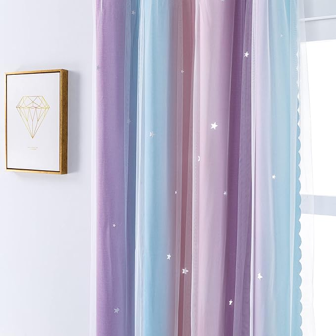XiDi Curtains for Bedroom Decor, Rainbow Pink Purple/62/79