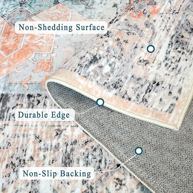 Runner Rug 2'x7' Vintage Washable Non-Slip Runners for Hallways Kitchen Entryway Laundry Room Floral Carpet Hallway Runner Orange