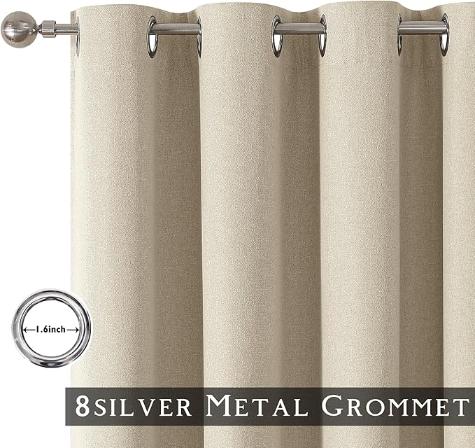 ChrisDowa 100% Blackout Natural Solid Solid Curtains 54 Inches Long 2 Panels for Bedroom Living Room,Farmhouse Room Darkening Thermal Insulated Soundproof Grommet Top Window Treatment Drapes,52x54