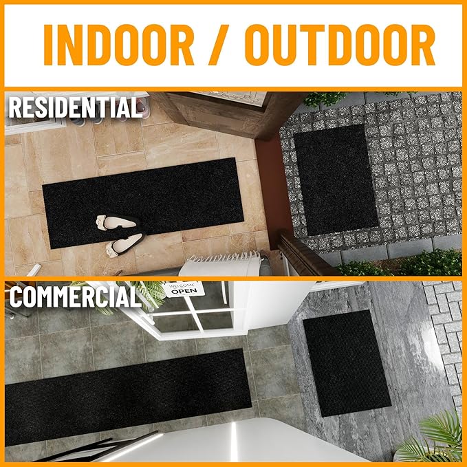 Ottomanson 2'7" x 12' Hallway Runner with Scraper Pile - Extra Durable Non-Slip Rug Mat for Indoor & Outdoor Use - Ideal for Kitchen, Entryway & Garage - High-Traffic Carpet, Black