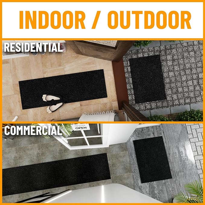 Ottomanson 2' x 52' Hallway Runner with Scraper Pile Extra Durable Non-Slip Rug Mat for Indoor & Outdoor Use - Ideal for Kitchen, Entryway, Patio & Garage - High-Traffic Carpet, Black