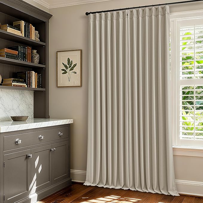 70 Inch Extra Wide 100% Blackout Curtain 84 Inches Long for Living Room Pinch Pleated Thick Linen Oatmeal Beige Thermal Drapes Back Tab Room Darkening Black Out for Bedroom Large Window 70x84 1 Panel