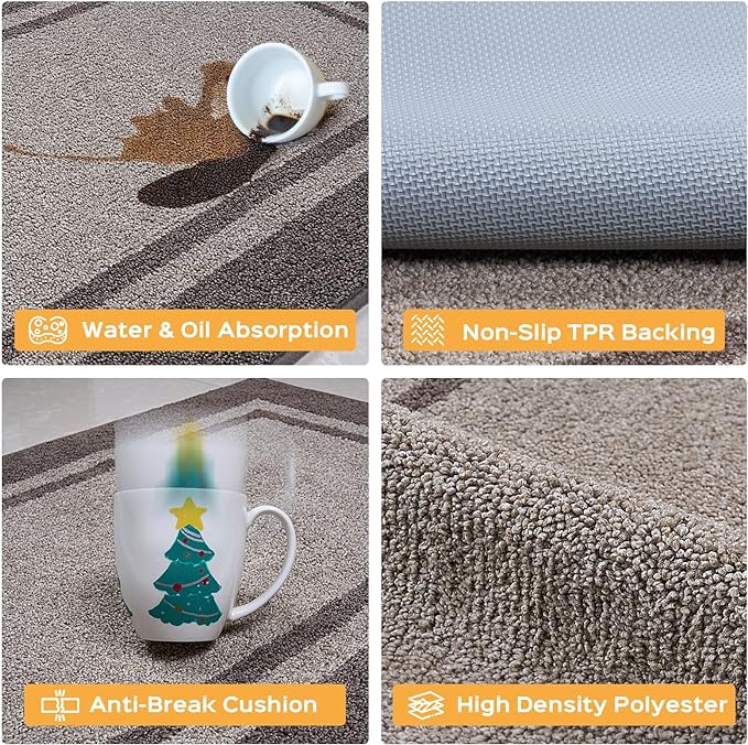 Kitchen Rugs 24" x 70", Non-Slip Machine Washable Kitchen Runner Rugs Floor Mats, Absorbent Comfort Standing Mats for Kitchen, Sink, Laundry and Hallway, Rolled Packaging, Beige & Grayish Brown
