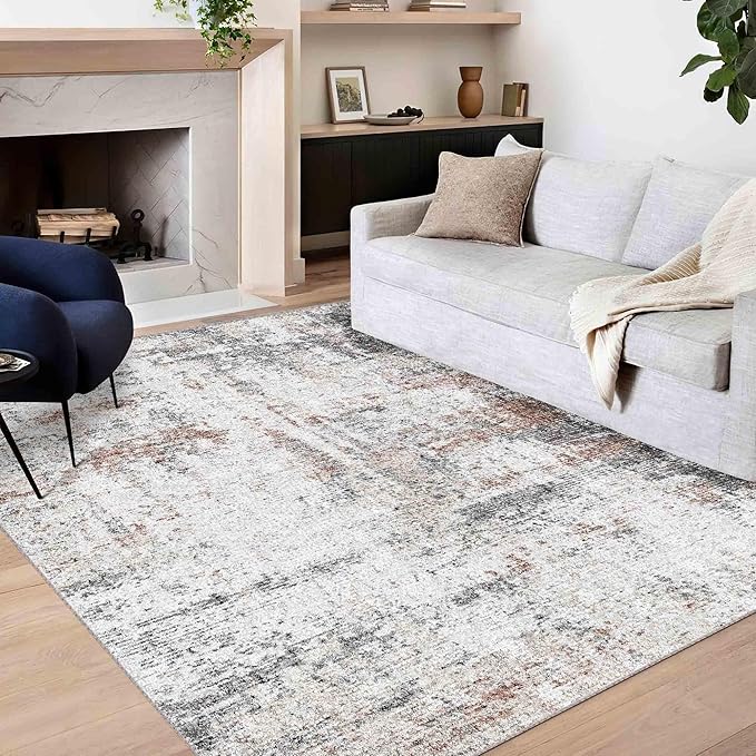 4x6 Rug, Small Area Rug for Living Room, Bedroom, Kitchen, Machine Washable Non-Slip Throw Rug, Modern Abstract Carpet for Entryway Nursery Coffee Table - Durable (Brown Black White)