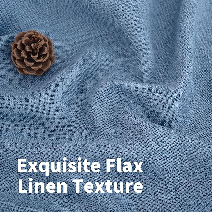 YoungsTex Blue Linen Curtains 63 Inch Length 2 Panels Set- Light Filtering Drapes with Bronze Grommet Privacy Ocean Decorative for Bathroom Living Room Window, 52 x 63 Inch
