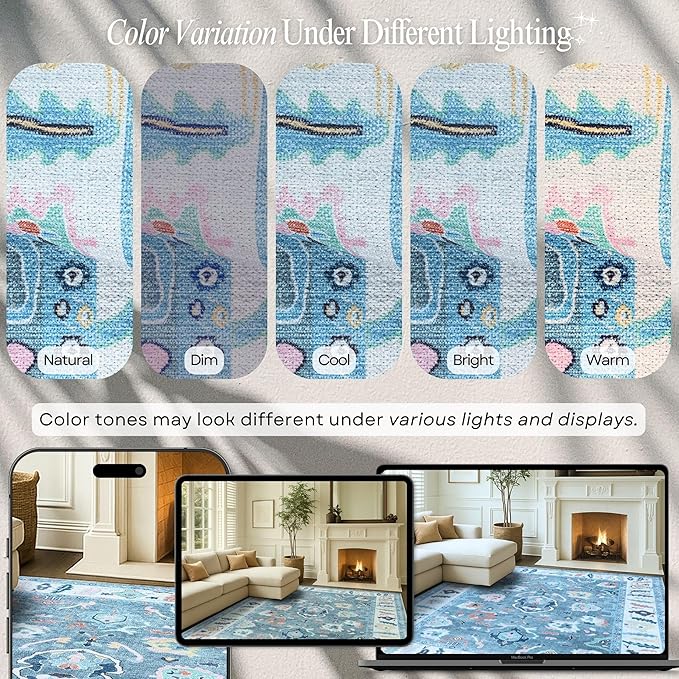 Fame Rugs Teal Modern Oushak Rug 2'6"x7', Washable Vintage Turkish Colorful Oriental Antique Inspired Foldable Small Runner Rugs, Luxury Living Room Bedroom (995T, 2'6" x 7')