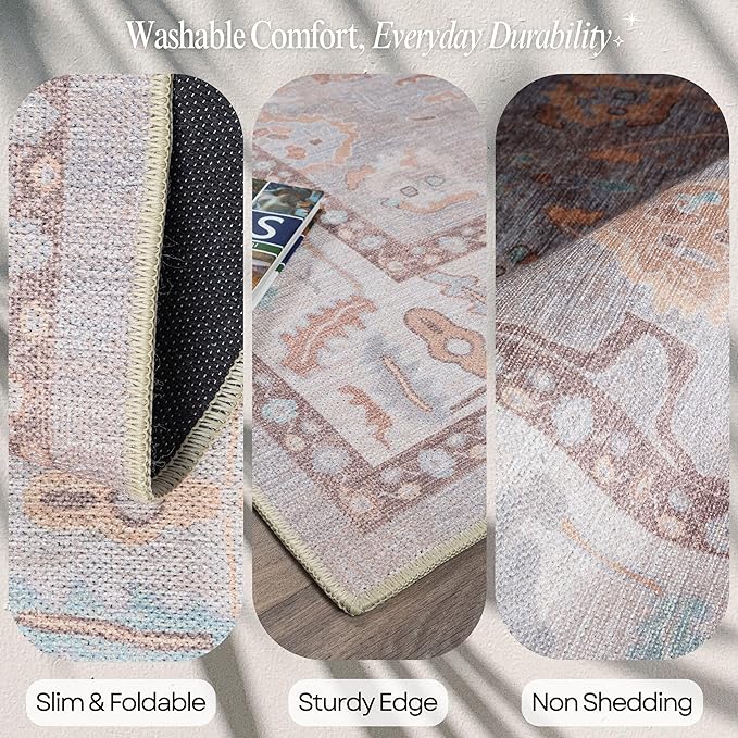 Fame Rugs Brown Modern Oushak Rug 8x10, Vintage Turkish Colorful Oriental Washable Antique Inspired Large Area Rugs, Luxury Living Room Bedroom (382MB, 7'6 x 10')