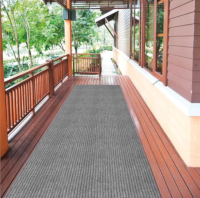 Ottomanson 2'7" x 37' Hallway Runner with Scraper Pile - Extra Durable Non-Slip Rug Mat for Indoor & Outdoor Use - Ideal for Kitchen, Entryway & Garage - High-Traffic Carpet, Gray