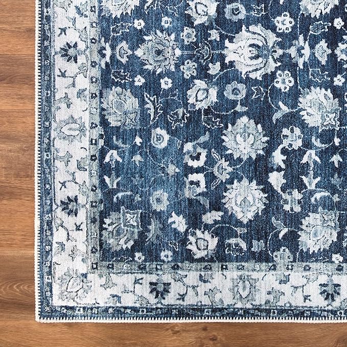 Bloom Rugs Washable Non-Slip 2' x 3' Rug - Dark Blue Traditional Bordered Area Rug for Living Room, Bedroom, Dining Room, and Kitchen - Exact Size: 2' x 3'