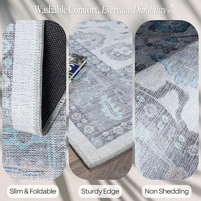 Fame Rugs Gray Modern Oushak Rug 9x12, Vintage Turkish Colorful Oriental Washable Antique Inspired Oversize Area Rugs, Luxury Living Room Bedroom (384GB, 9' x 12)