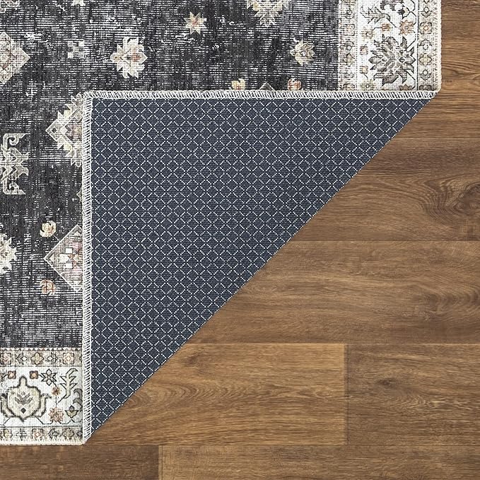 Bloom Rugs Washable Non-Slip 10 ft Runner - Black/Ivory Traditional Runner for Entryway, Hallway, Bathroom, and Kitchen - Exact Size: 2.5' x 10'