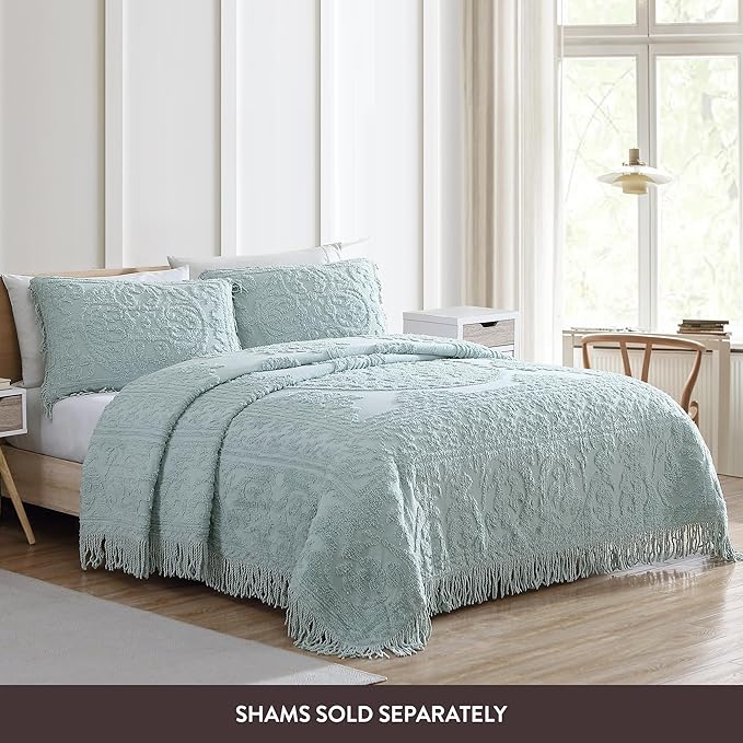 Beatrice Home Fashions Medallion Chenille Bedspread, King, Blue