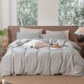 MooMee Striped Duvet Cover Set 100% Washed Cotton Linen Like Textured Breathable Durable Soft Comfy (Dark Grey White Classic Stripes, Super King Plus 120"x120")