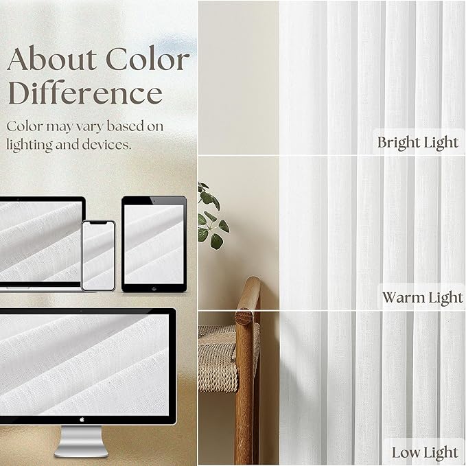 Pleated White Linen Cafe Curtains 30 Inch Length 2 Panels Privacy Light Filtering Semi Sheer Front Door Small Window Boho Farmhouse Pinch Pleated Short Curtains for Bathroom Kitchen Basement