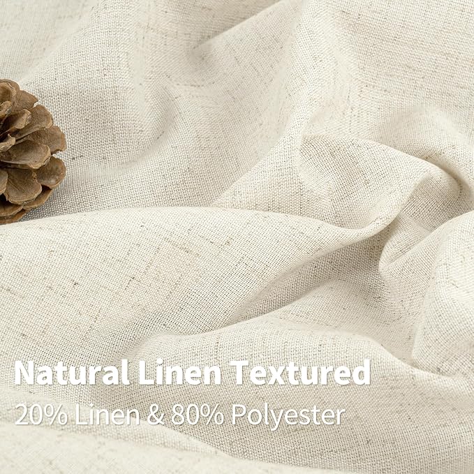 YoungsTex 72 Inch Length Natural Linen Curtains for Living Room - Light Filtering Drapes with Grommet Thick Semi Sheer Privacy for Bedroom, 2 Panles, 52 X 72 Inch