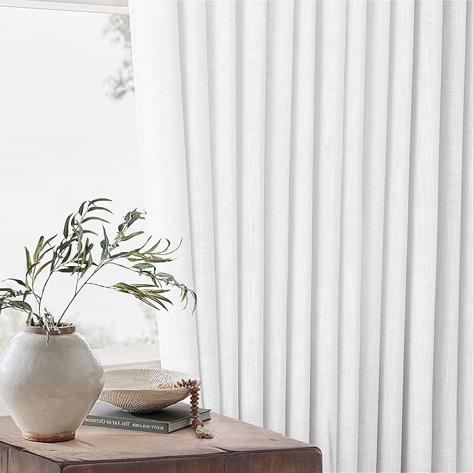 Extra Wide 102 Inch Long Curtains 70 Inch Width Pinch Pleat Linen Curtains for Living Room BedroomLight Filtering Privacy Pleated Hooks Rings Back Tab for Sliding Door White 1 Panel