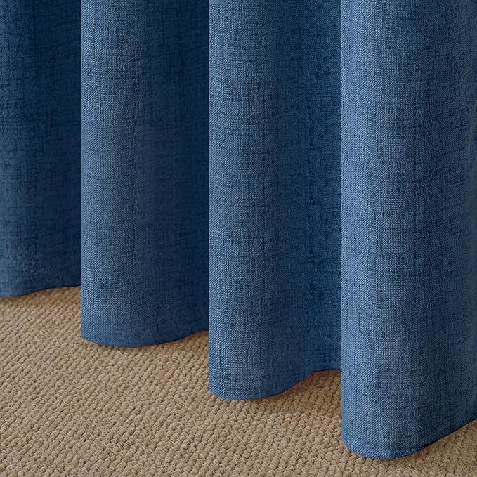 YoungsTex Navy Blue Linen Curtains 95 Inch Length for Living Room, Light Filtering Semi Sheer Drapes with Bronze Grommet Privacy for Bedroom Decorative, 52 x 95 Inch, 2 Panels