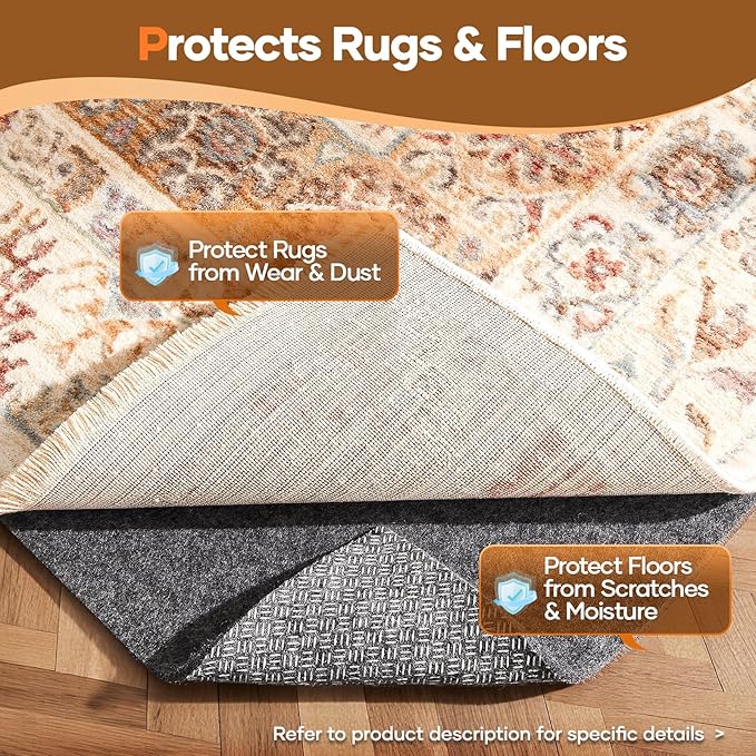 Veken Non Slip Cushioned Rug Pad Gripper 3 x 5 Ft, Felt and Silicone Backing, 1/8 inch Thick Carpet Liner for Hardwood Floors and Finishes, Under Area Rugs Anti Skid Mat, Keep Rugs Safe and in Place