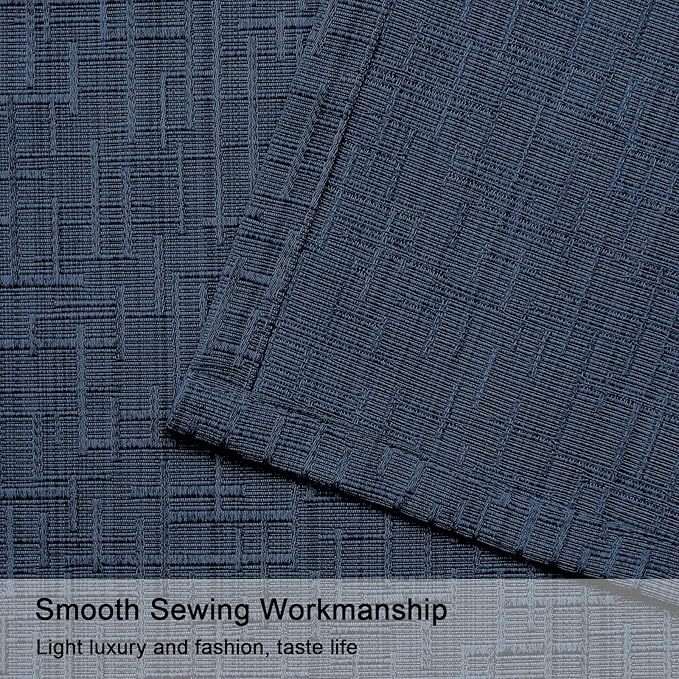Jacquard Linen Curtains 96 inch Length 2 Panels Thick Faux Linen Blended Window Drapes Burlap Textured Curtains with Grommet for Living Room Bedroom Farmhouse (52x96 Navy) Natural