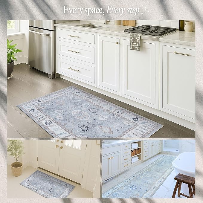 Fame Rugs Gray Modern Oushak Rug 3x5, Washable Vintage Turkish Colorful Oriental Antique Inspired Foldable Small Area Rugs, Luxury Living Room Bedroom (Gbeige, 2'6" x 5')