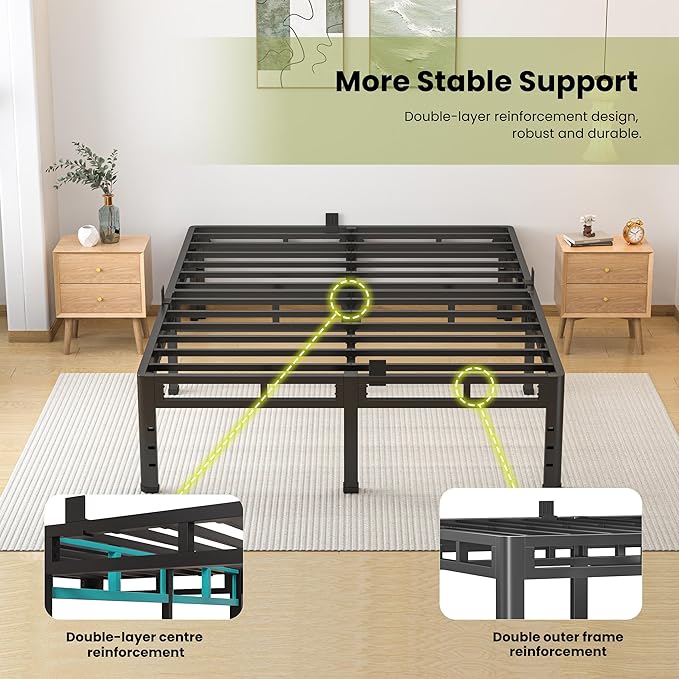 NKZ King Size Bed Frame 16 Inch, Metal Bed Frame & Box Spring 2 in 1 Platform with Round Corner Legs, 4000lbs Weight Capacity Reinforced Metal Frame, Headboard Hole, Noise-Free, Easy Assembly