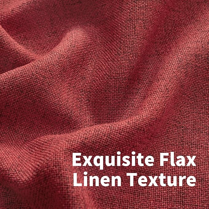 YoungsTex Red Linen Curtains 45 Inch Length, Short Light Filtering Drapes with Bronze Grommet Semi Sheer Privacy for Kitchen Living Room Window Lightweight, 42 x 45 Inch, 2 Panels