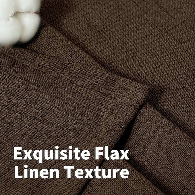 YoungsTex Brown Linen Curtains 48 Inch Length for Living Room Window, Light Filtering Drapes Semi Sheer with Bronze Grommet Privacy for Kitchen Bedroom, 42 x 48 Inch, 2 Panels