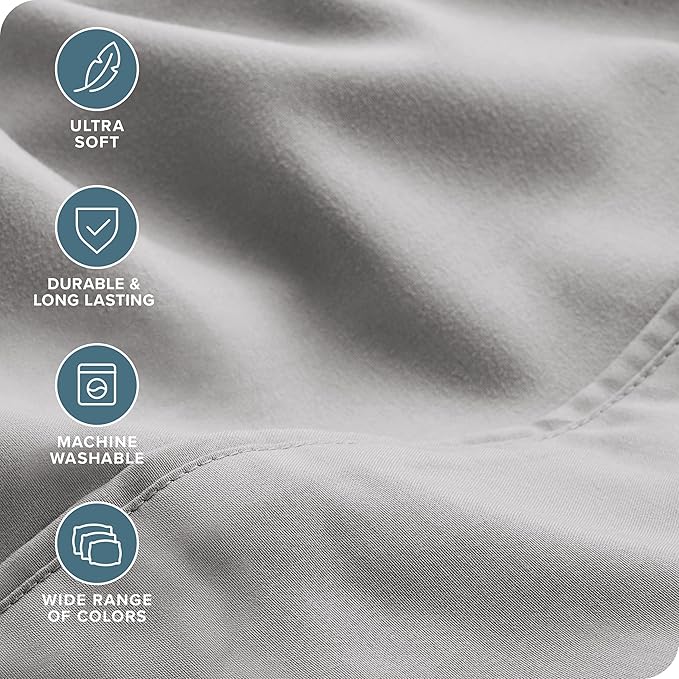 Bare Home Hotel Luxury Queen Sheet Set, Extra Soft - 6 Piece Set - Deep Pockets - Easy Fit - Cooling & Breathable - Wrinkle, Fade, Stain Resistant - Includes 4 Pillowcases (Queen, Light Grey)