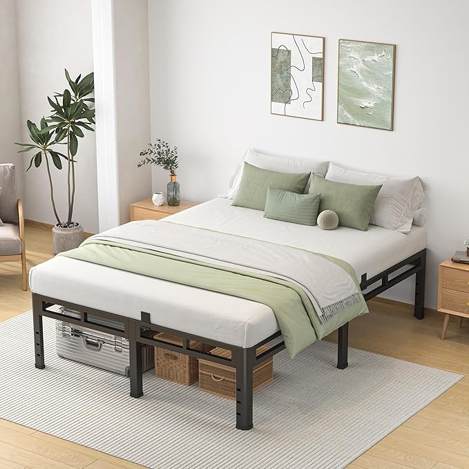 NKZ California King Bed Frame 14 Inch, Metal Bed Frame & Box Spring 2 in 1 Platform with Round Corner Legs, 4000lbs Weight Capacity Reinforced Metal Frame, Headboard Hole, Noise-Free, Easy Assembly