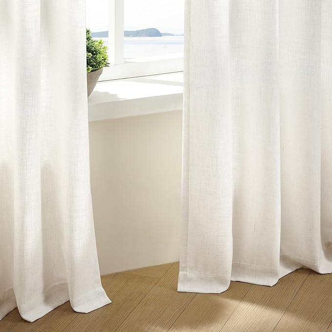Cream Ivory Linen Curtains 80 Inches Long 2 Panels Set for Living Room Bedroom Pinch Pleated Back Tab Drapes Neutral Modern Farmhouse Decor Semi Sheer 80 Inch Curtains for Dining Room Window Cabin