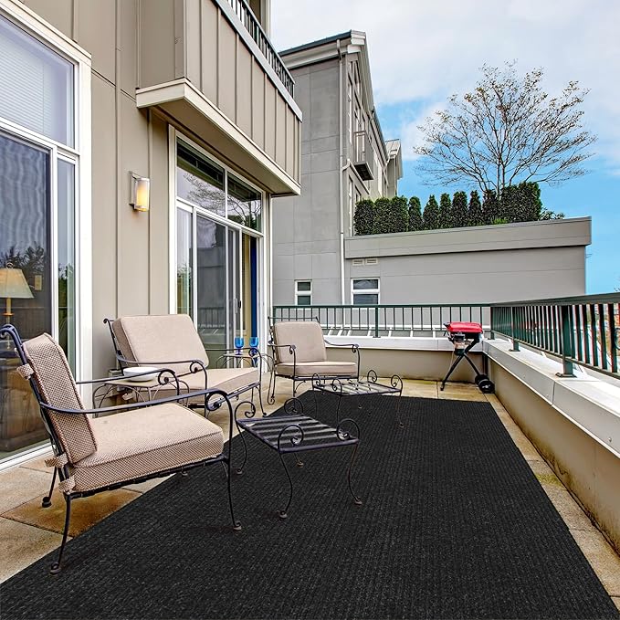 Ottomanson 3'11" x 45' Hallway Runner with Scraper Pile - Extra Durable Non-Slip Rug Mat for Indoor & Outdoor Use - Ideal for Kitchen, Entryway & Garage - High-Traffic Carpet, Black