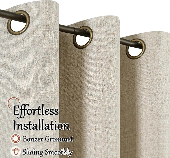 45 Inch Length Linen Blackout Curtains for Short Cafe Window, Thermal Insulated Light Blocking Soundproof Privacy Burlap Curtains 2 Panels, Each 38 Inch Wide Beige