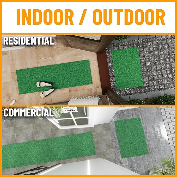 Ottomanson 2' x 35' Hallway Runner with Scraper Pile Extra Durable Non-Slip Rug Mat for Indoor & Outdoor Use - Ideal for Kitchen, Entryway, Patio & Garage - High-Traffic Carpet, Green