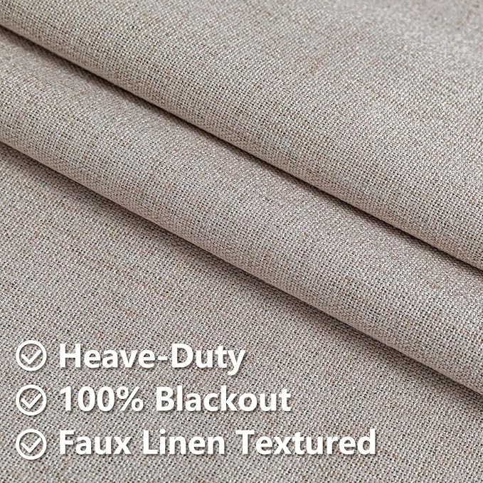 100% Blackout Curtains 96 Inches Long 2 Panels Set, Black Out Curtains for Living Room, Beige Thermal Insulated Grommet Drapes Bedroom Luxury Decor Privacy(52W × 96L inch, Beige)