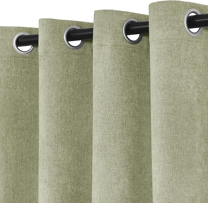 Macochico 120" Wx84 L 100% Blackout Chenille Curtains for Sliding Door Living Room Bedroom, Luxury Drapery for Hotel Home Theater, Green Tint Thermal Window Treatments with Tieback, Grommet, 1 Panel