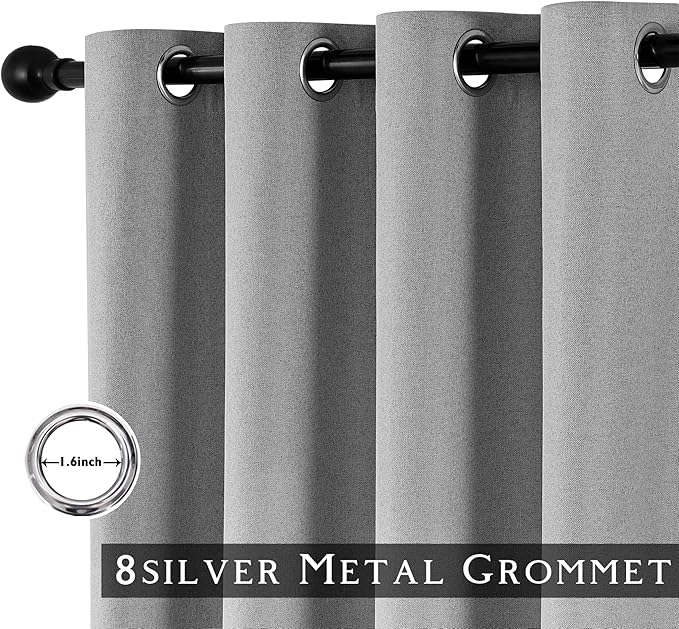 ChrisDowa 100% Blackout Grey Solid Curtains 102 Inches Long 2 Panels for Bedroom Living Room,Farmhouse Room Darkening Thermal Insulated Soundproof Grommet Top Window Treatment Drapes,52x102